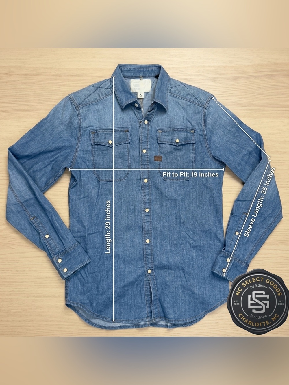 G-Star RAW Landoh Denim Shirt Slim Fit Light Blue Western Snap Men’s Size SMALL - Picture 10 of 10